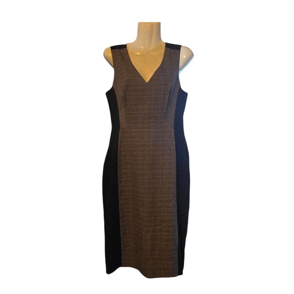 WHITE HOUSE BLACK MARKET Sheath Dress V Neck Colorblock Sleeveless Zip Back